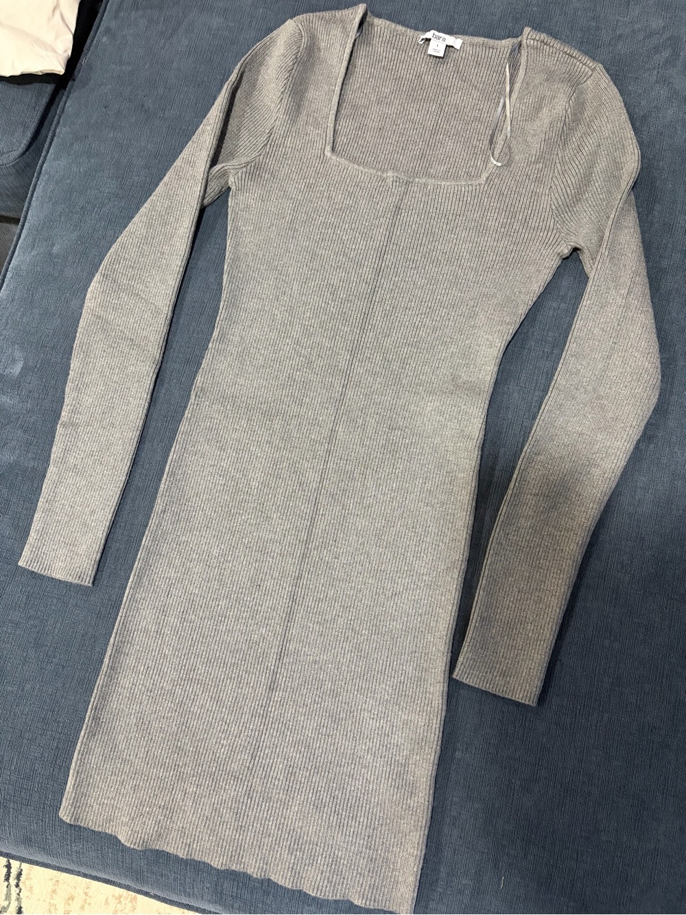 Bar III Grey Ribbed Square-Neck Long Sleeve Dress